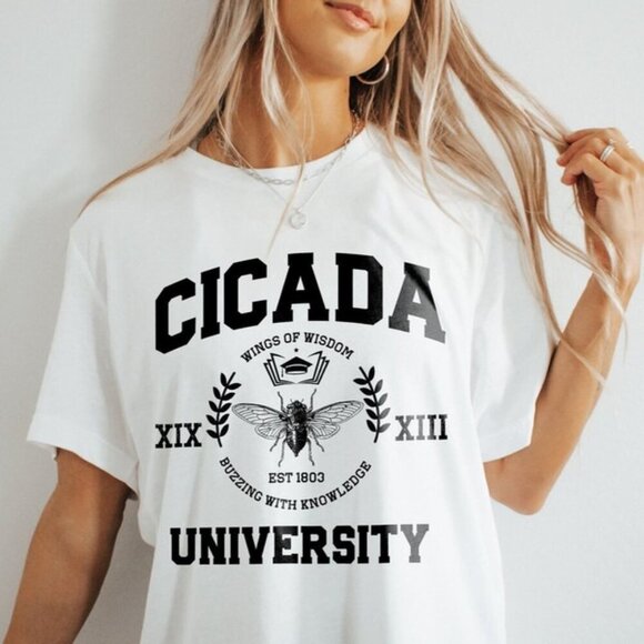 Preston L Tops - Cicada T-Shirt University 2024 Periodical Cicadas Funny Insect Meme Tee 81